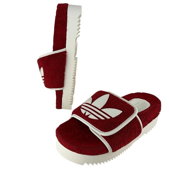 Gucci x Adidas Women's GG Platform Sandal Red Cotton Sponge Sz 36 - Picture 3 of 10